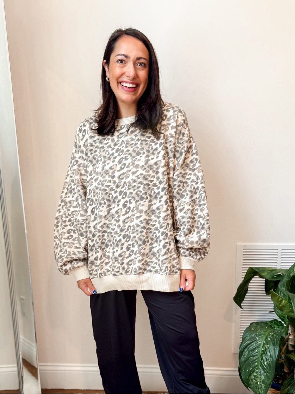 aerie Neutral Leopard Print Pullover Sweatshirt